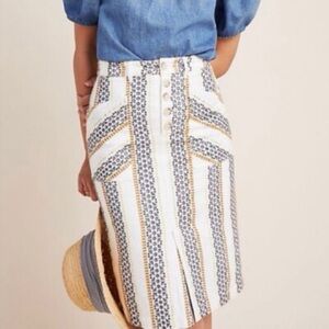 ANTHROPOLOGIE Linen Blend Quincy Eyelet Pencil Skirt